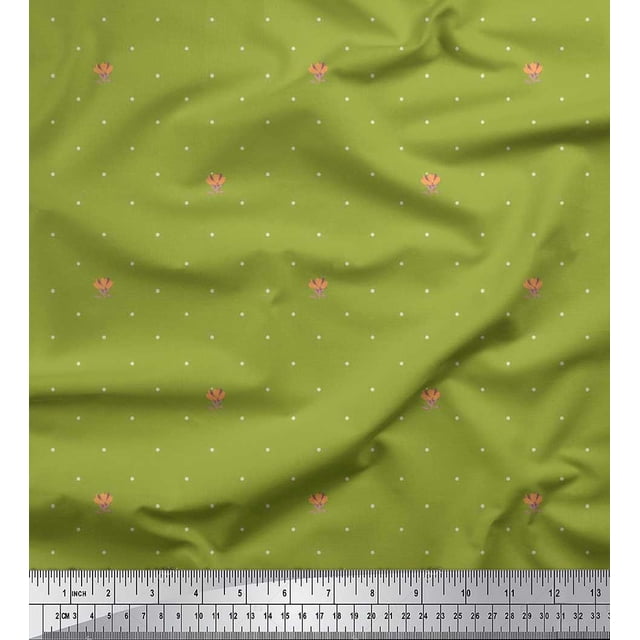 Soimoi Poly Georgette Fabric Artistic Flower & Dots Decor Fabric Printed Yard 42 Inch Wide