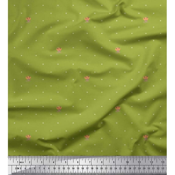 Soimoi Poly Georgette Fabric Artistic Flower & Dots Decor Fabric Printed Yard 42 Inch Wide