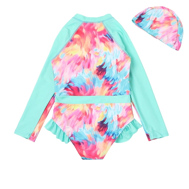 Toddler Girls Rash Guard Swimsuit Ruffle Sun Protection Long Sleeve Kids Bathing Suits Girls 3-4 Years Girls Clothing