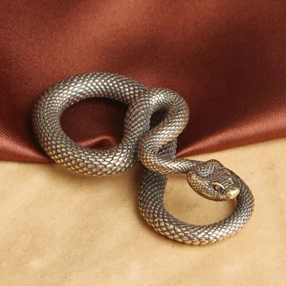 Brass Snake Figurine Animal Sculpture Home Office Tabletop Decor Desk Statue Toy Art