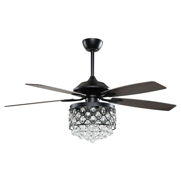 52 Inch Remote Control Ceiling Fan With Lights Reversible 5 Blades Modern Crystal Chandelier Warm Light 4 Edison Bulbs Not Included Black Com 52 Inch Remote Control Ceiling Fan With, 4 Inch Ceiling Fan Globes