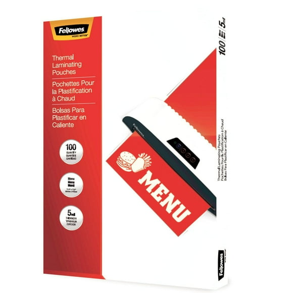 Pochettes de plastification thermiques - Format Menu, 5 mils, paquet de 100