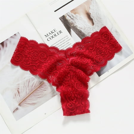 Hamky Womens Underwear Cotton Underwear Women s Bikini G String Panty Lace Trim 5 Colors Comfy Underwear Seamless Underwear Hipster Panties Red M