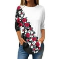 thumbnail image 2 of 3/4 Length Sleeve Womens Tops 2025 Spring Neck Casual Print Tunic T Shirts Three Quarter Length Womens Tops, 2 of 5
