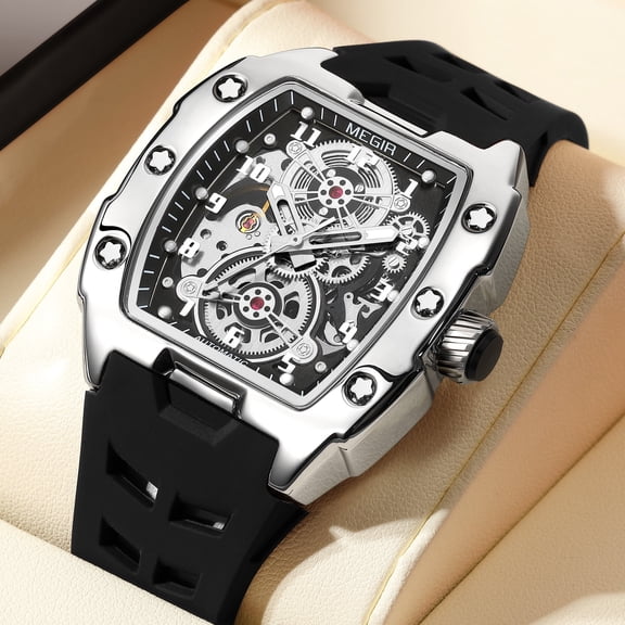 MEGIR Fashion Automatic Mechanical Watch Men Sport Hollowed Out Wristwatch Luminous Waterproof Clock 8602