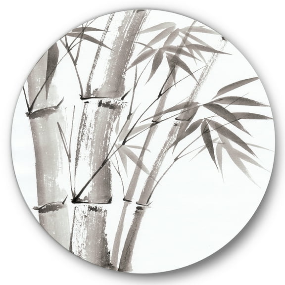 Designart 'Palm Bamboo Detail On White III' Traditional Circle Metal Wall Art 36x36 - Disc of 36