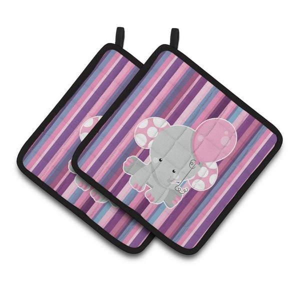 Elephant on Stripes Pair of Pot Holders