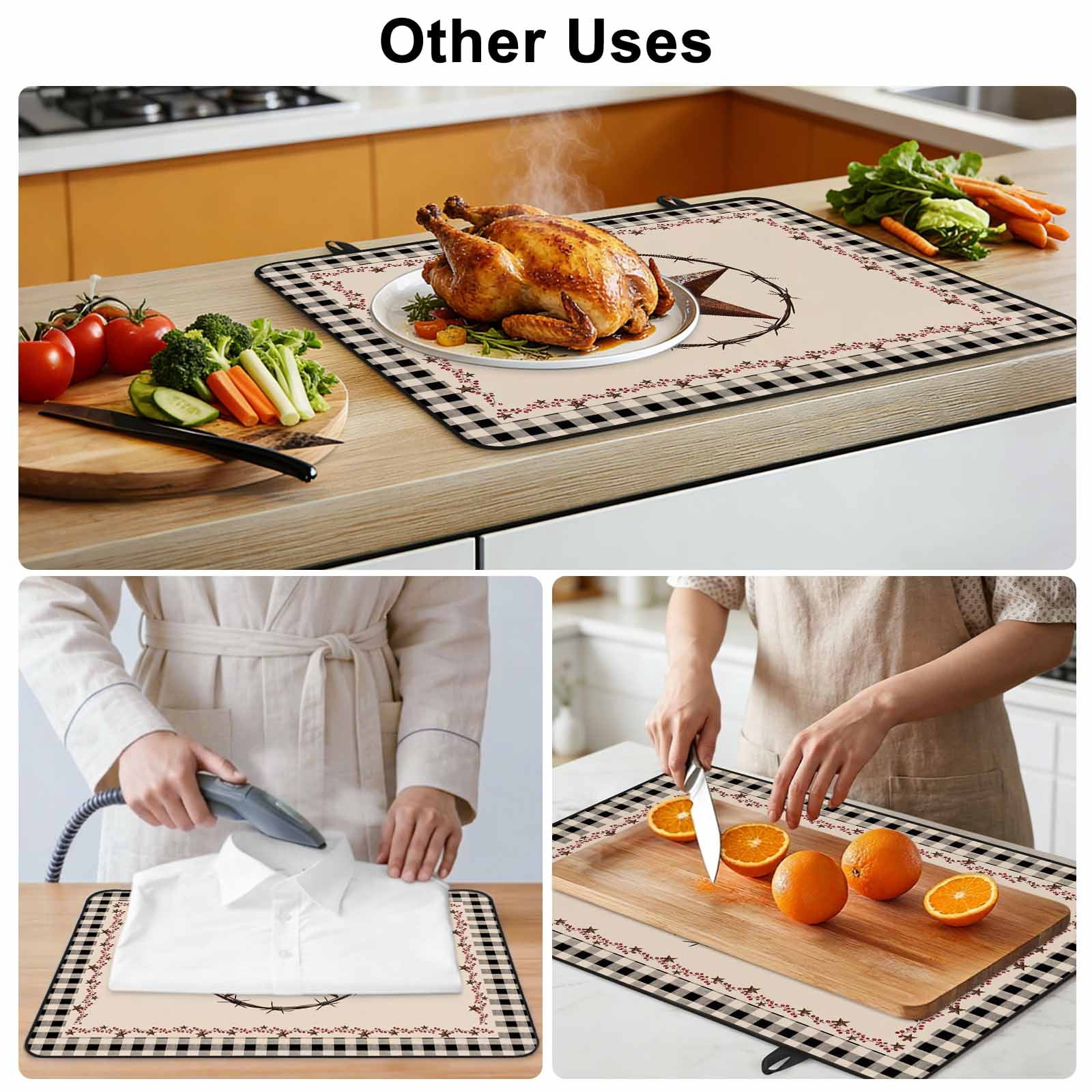 Star Country Stove Top Cover for Electric Stove, Heat-proof & Non Slip Glass Top Stove Cover Protector, Western Texas Farm Black Plaid Brown Berry Kitchen Flat Cooktop Rubber Mat 24x21 Inches