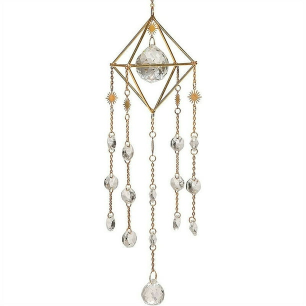 Crystal Suncatcher Pendant Wind Chimes, Exquisite Hanging Ornament, Home Decor, Crystal Chimes, Energy Healing, Feng Shui Decor, Metal Frame, 2-Tier Design, for Bedroom