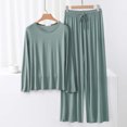 thumbnail image 2 of Sentmoon 2 Pcs Ensembles de Pyjama pour Femmes Col Ras du Cou Chemises de Nuit pour Femmes Manches Longues Coupe Décontractée Couleur Unie Vêtements de Nuit pour Femmes Tendance pour Se Détendre à la Maison Vert Menthe TTG, 2 of 4