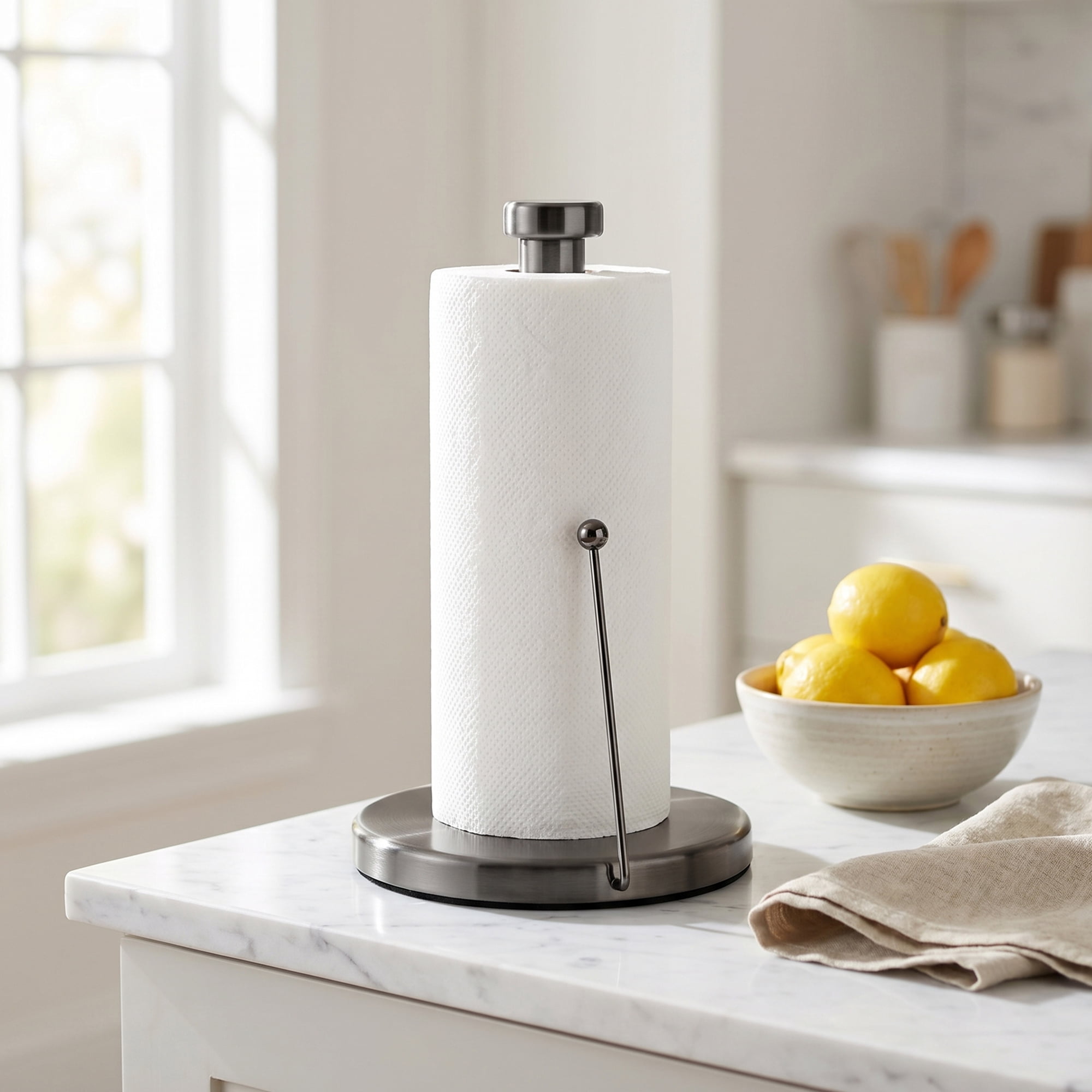Unique Bargains Paper Towel Holder Countertop Weighted Non Slip Base Black 13.4x5.9inch