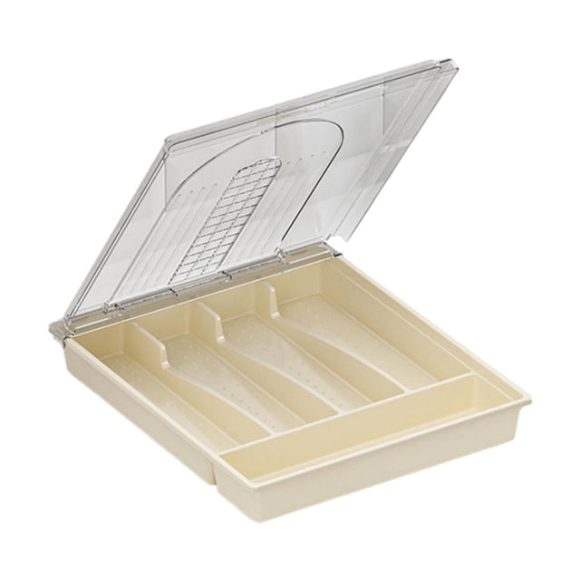 Bandeja para cubiertos, tenedores, cuchillos, cucharas, soporte para utensilios de cocina, organizador de cubiertos con tapa transparente