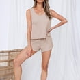 thumbnail image 3 of Camiseta de punto para mujer pantalones cortos camiseta con cuello redondo para mujer conjunto de pantalones cortos atuendo diario FLhrweasw Para estrenar, 3 of 8