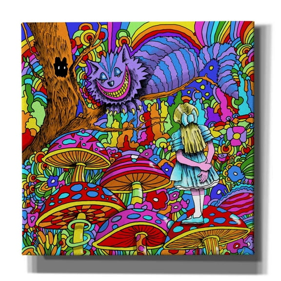 Epic Graffiti 'Cheshire Cat Alice' by Howie Green, Canvas Wall Art, 12"x12"