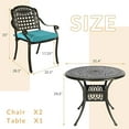 thumbnail image 5 of W WARMHOL 3-Piece Outdoor Patio Dining Set, All-Weather Cast Aluminum Patio Furniture Set for Backyard Garden Deck with 2 Cushioned Chairs and 35.4” Round Table, 2" Umbrella Hole, Ocean Blue, 5 of 7