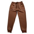 thumbnail image 5 of Havenre Mens Stripe Track Pants Skinny Fit Stretch Trouser Elastic Jogger Drawstring Elastic Waist Straight Leg Gym Workout Sweat Pants with Pockets Brown M, 5 of 8