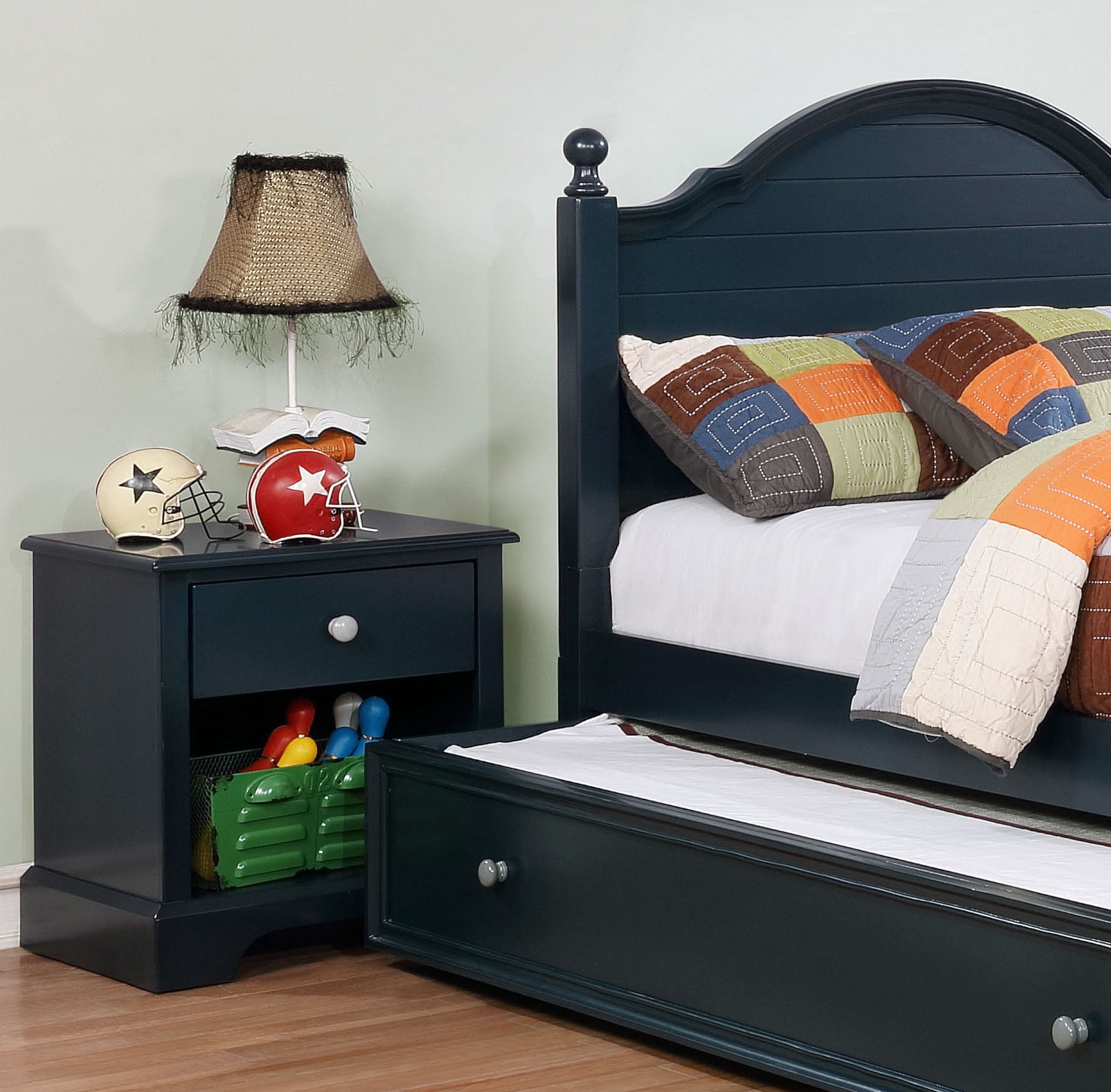 Furniture of America Max 1-Drawer Wood Blue Kids Nightstand with Shelf