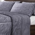thumbnail image 4 of Shop LC Homesmart Grey Stripe Pattern Flannel Sherpa Comforter Pillow Cover-Queen, 4 of 8