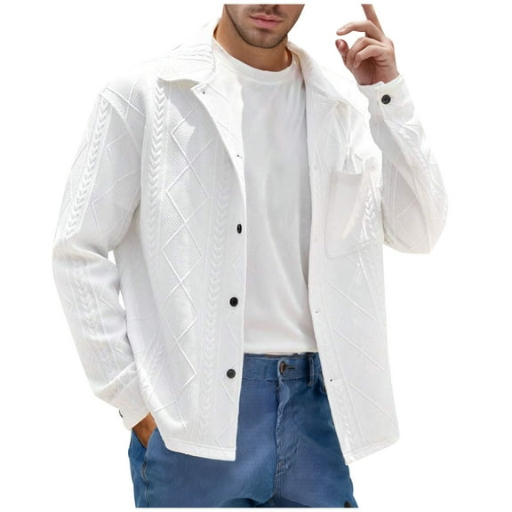 Brondbend Jacket Mens Coat for Men Lapel Long Sleeved Pocket Outerwear Solid Color Comfy Stylish Jacket Loose Fit Holiday Tops White