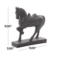 thumbnail image 3 of 9" x 9" Brown Polystone Prancing Horse Sculpture, by DecMode, 3 of 10