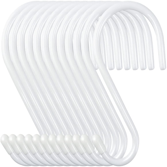 Paquete de 12 ganchos en forma de S blancos de 4-1/2 pulgadas para colgar grandes ganchos en forma de S con revestimiento de vinilo, ganchos para barra de armario con revestimiento de caucho y metal d