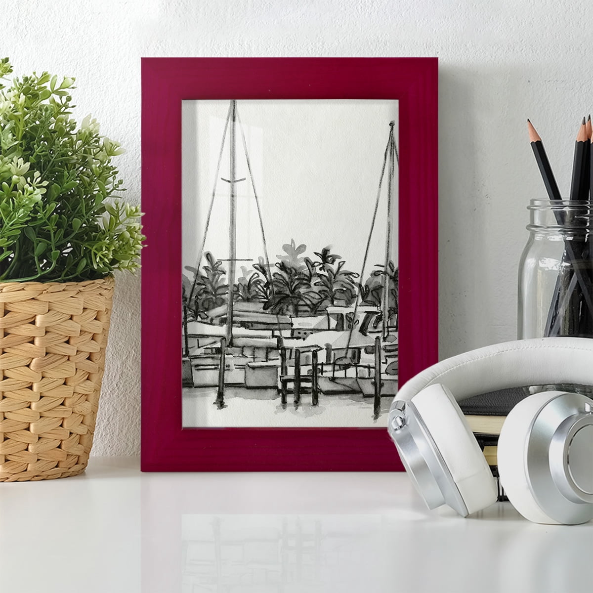 Neutral Tropics II - Framed Print w/glass - Cherry Red