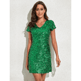 thumbnail image 5 of PrettyGuide Women Sequin Dress V Neck Sparkle Short Sleeve Bodycon Stretchy Mini Party Dress Green S, 5 of 6