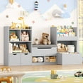 thumbnail image 4 of Hiphuta 72"Wide Kids Bookcase with Reading Nook and Under Bench Storage, Wooden Toy Storage Organizer & Book Rack for Kids Room, Gray, 4 of 7