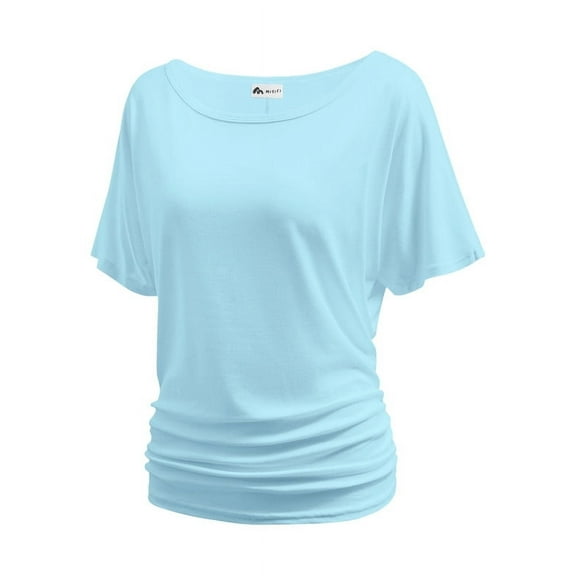 Women's Dolman Top Boat Neck Comfortable Short Sleeve Solid Gentle Tees Casual T Shirt with Side Shirring Detail