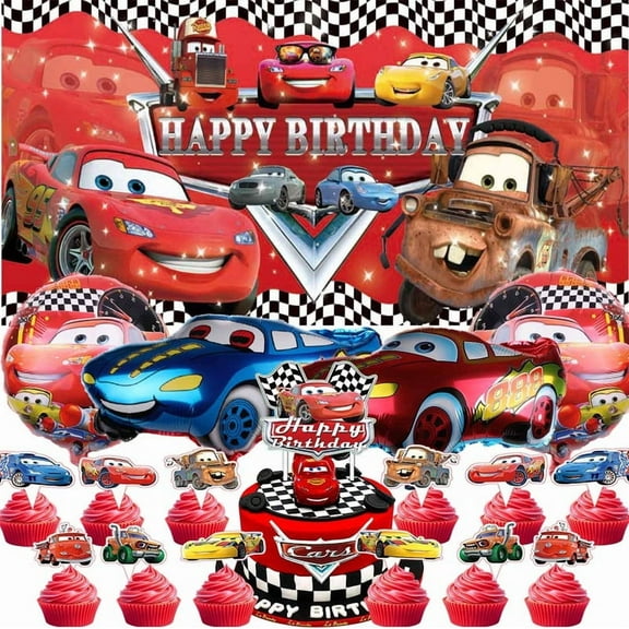 Cars Party Supplies Mac-Queen Birthday Decor Balloons Birthday Cake Topper Banner Backdrop Decorations