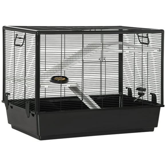 PawHut Cage de Hamster à 3 Niveaux avec Accessoires, Rampes, Noir