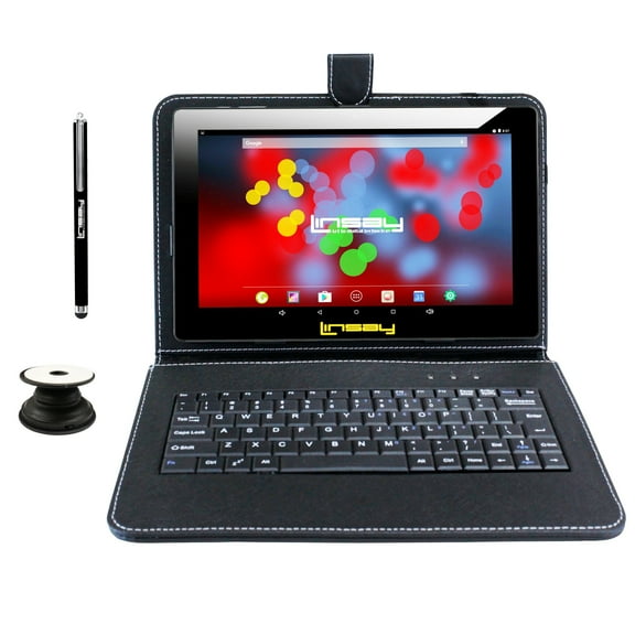 Linsay 10.1" 1280x800 IPS 2GB RAM 32GB Storage Android 12 Tablet with Keyboard Black, Pop Holder and Pen Stylus