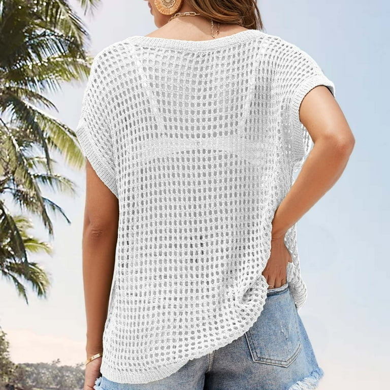LAJPXKHY Crochet Tops for Women Summer Short Sleeve 2024 LAJPXKHY Crochet Tops for Women Summer Short Sleeve 2024