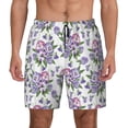 thumbnail image 2 of Picia Violets Flowers pattern Mens Swim Trunks with Compression Liner Stretch Beach Shorts Quick Dry with Zipper Pockets No-Chafing Board Shorts-, 2 of 9