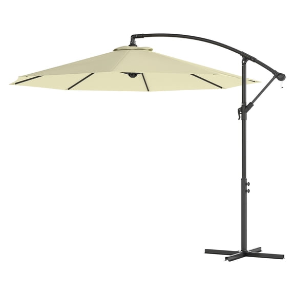 10' Cantilever Offset Patio Umbrella, UV & Water Resistant, Beige w/ Cross Base