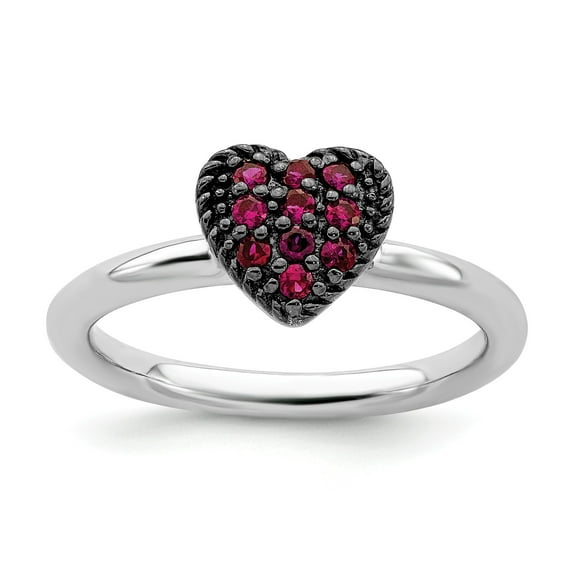Sterling Silver Stackable Expressions Cr Ruby Heart Ring - Size 10