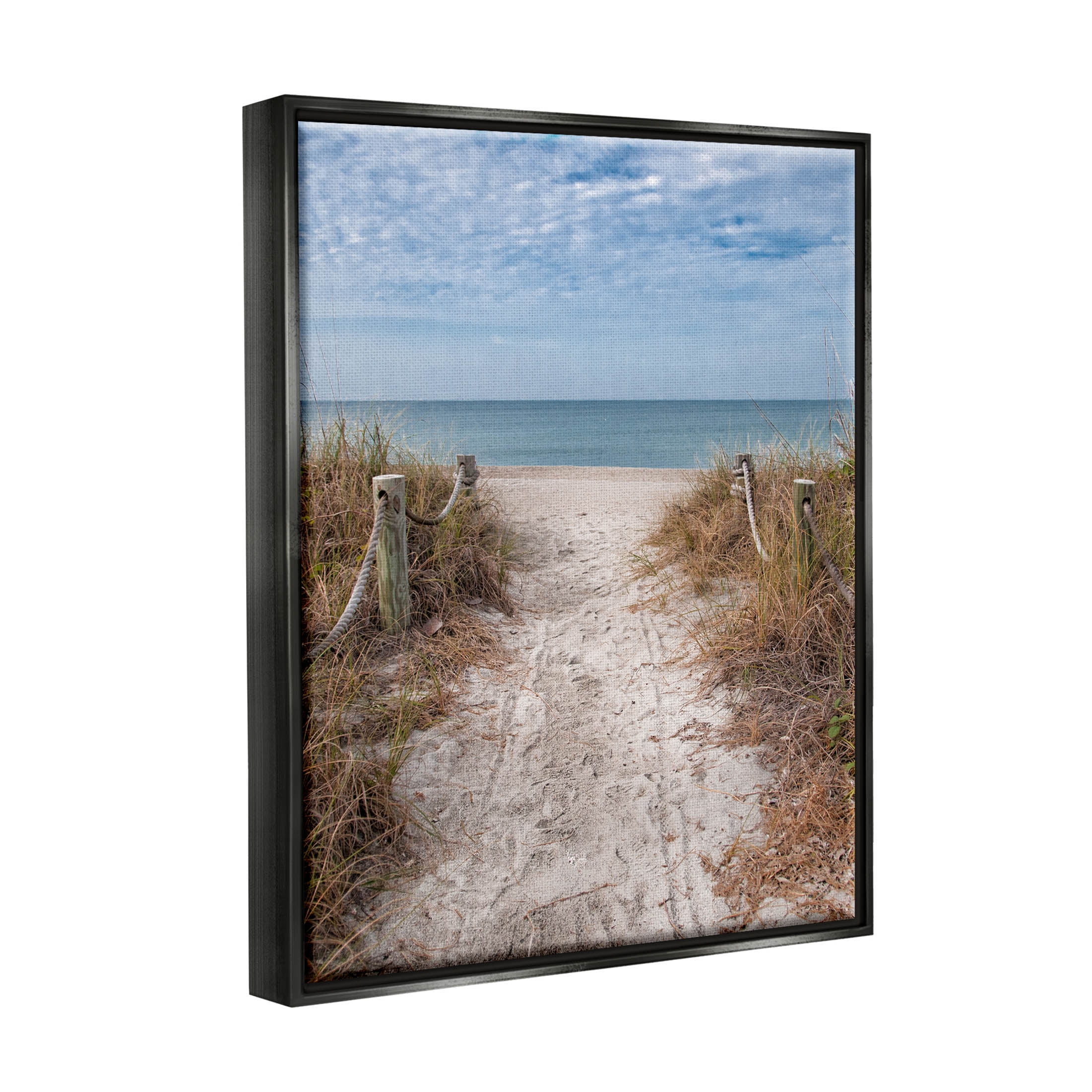 Stupell Industries Sandy Ocean Boardwalk Summer Horizon Photograph Jet Black Floating Framed Canvas Print Wall Art, Design by Mary Lou Photography