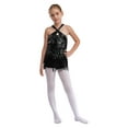 thumbnail image 3 of YiZYiF Girl's Sequins Tassel Latin Dance Leotard Dress Cha-Cha Performance Sparkly Fringed Bodysuit Black 16, 3 of 7