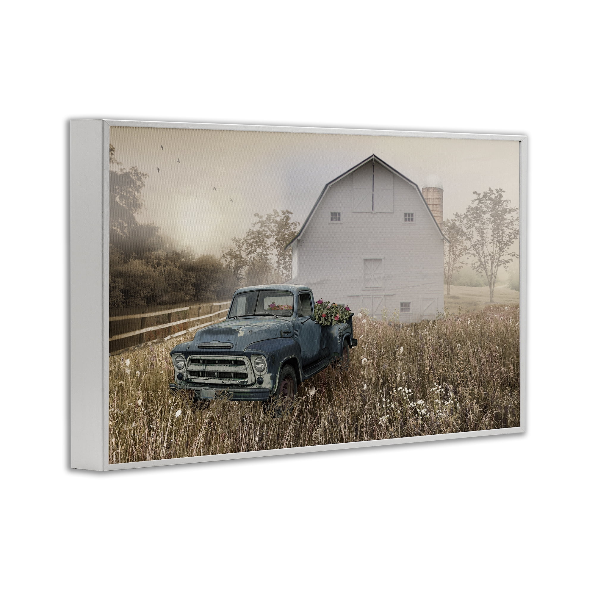 Stupell Industries Vintage Pickup in Wildflowers White Framed Giclee Art, design by Nan
