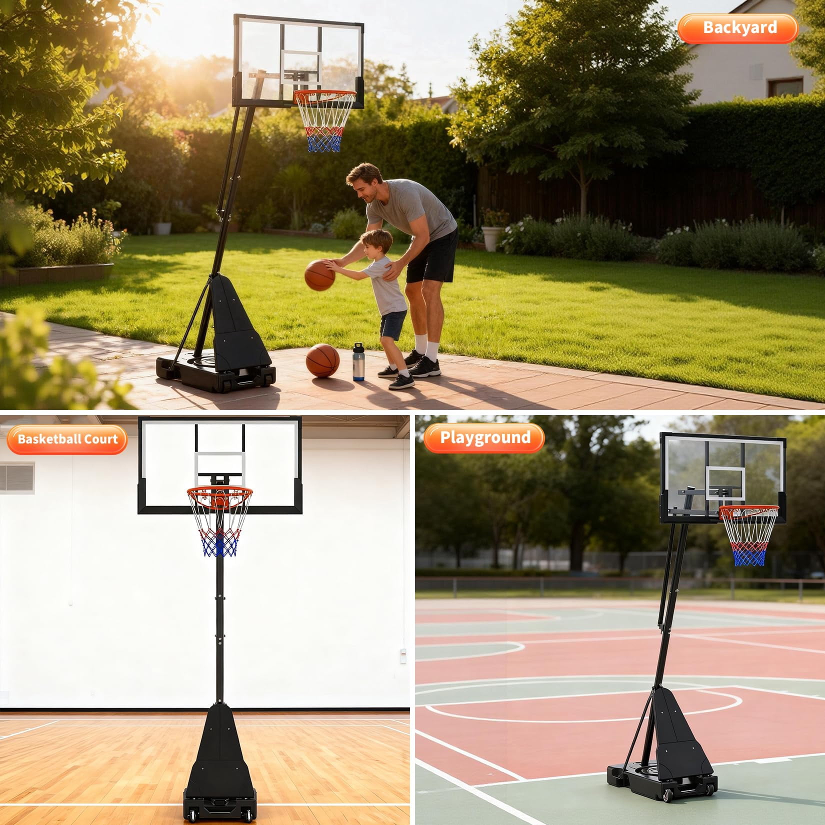 Basketball Hoop Outdoor 44 Inch Shatterproof PC Backboard, 4.92-10FT Stepless Adjustable Height, Portable Basketball Hoop with Wheels for Backyard, Driveway and Court