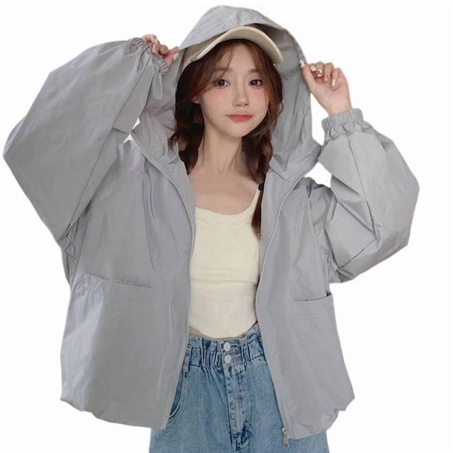 Manteaux pour Femmes Longueur Régulière Décontracté Mode Manches Longues Imperméable Fermeture Éclair Imperméable à Capuche Manteau de Pluie