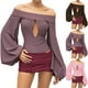 thumbnail image 1 of Top para mujer,Blusa hueca de verano para mujer, color liso, con mangas farol, de poliéster, ideal para el hogar, sopatenor, 1 of 7