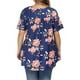 thumbnail image 2 of Camisa de mujer Camiseta de manga corta con estampado floral Blusa con cuello en V, Azul, M Scienceny AP002466-18, 2 of 4