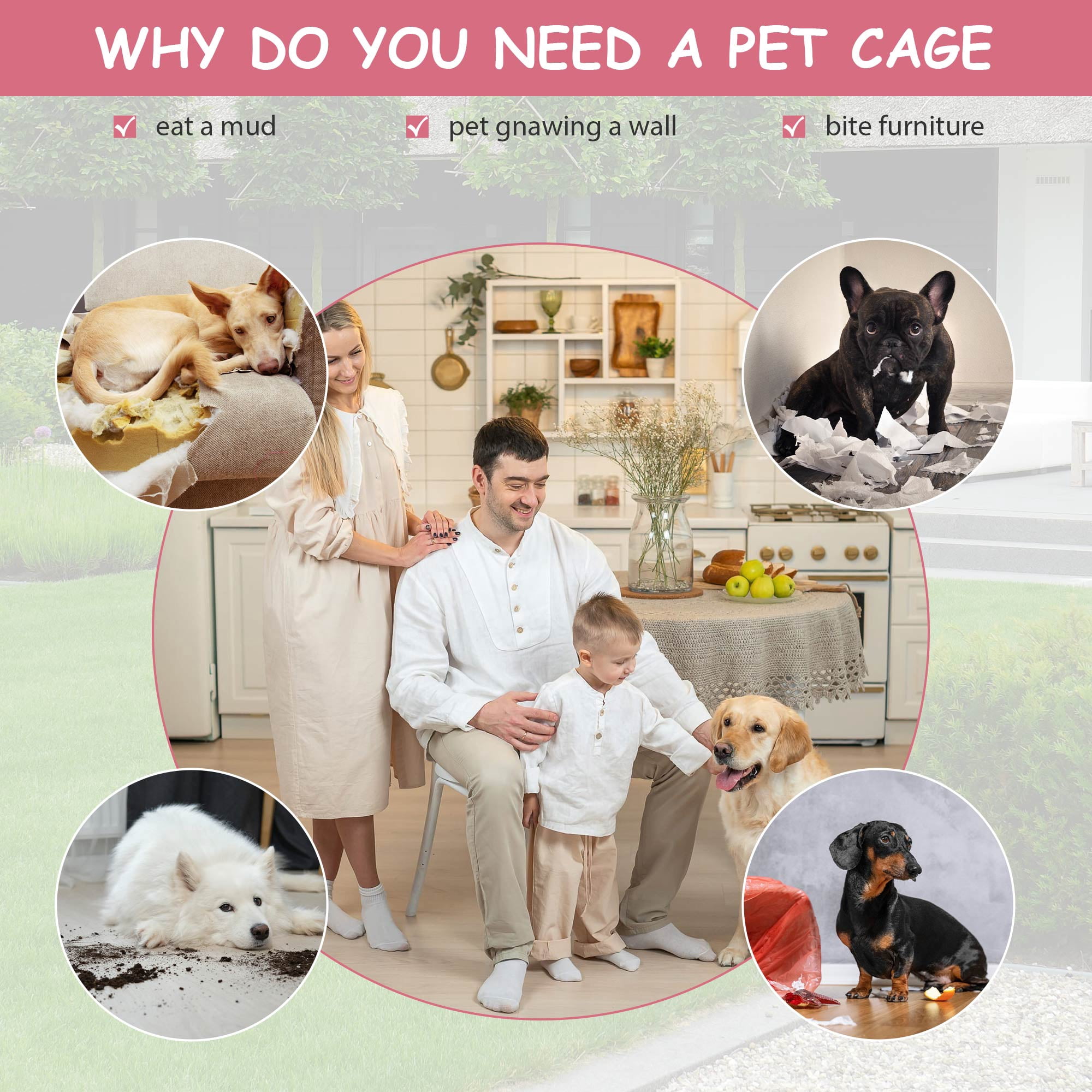 CL.HPAHKL 48 inch Dog Cage for Large Dogs Indoor, Folding Dog Crates and Kennels Double Door, Pet Cage with Tray Pan for Dogs ,dog crates for large dogs