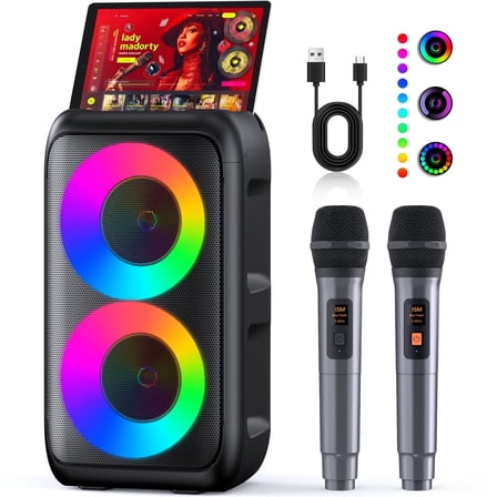 BONAOK Karaoke Machine for Adults, Portable Bluetooth Speaker with 2 Wireless Karaoke Microphones, Xmas Gift