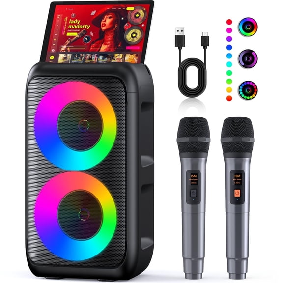 BONAOK Karaoke Machine for Adults, Portable Bluetooth Speaker with 2 Wireless Karaoke Microphones, Xmas Gift