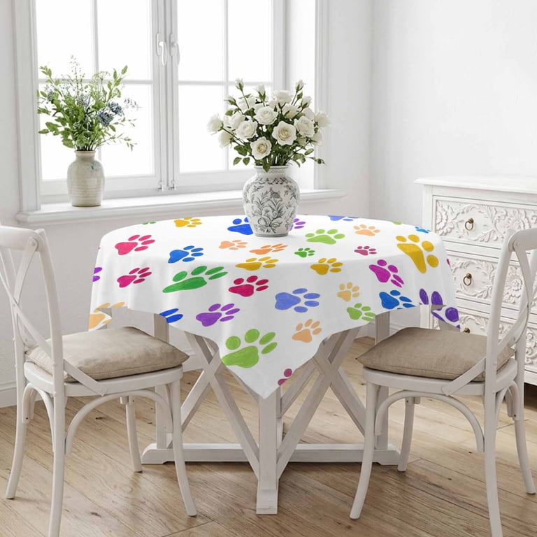 Square Waterproof Tablecloth 54x54in Cartoon Paw Prints Table Cloths ...