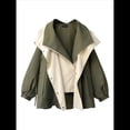 thumbnail image 2 of Gabardina con Capucha para Mujer, Chaqueta con Solapa y Botones, Cortavientos de Longitud Media con Bloques de Color Verde XXXL, 2 of 6