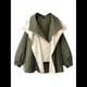 thumbnail image 2 of Gabardina con Capucha para Mujer, Chaqueta con Solapa y Botones, Cortavientos de Longitud Media con Bloques de Color Verde M, 2 of 6