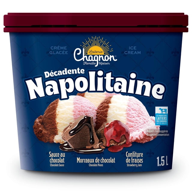 Chagnon Decadente Napolitaine Ice Cream 1.5 L, Three-color ice cream with chocolate and jams